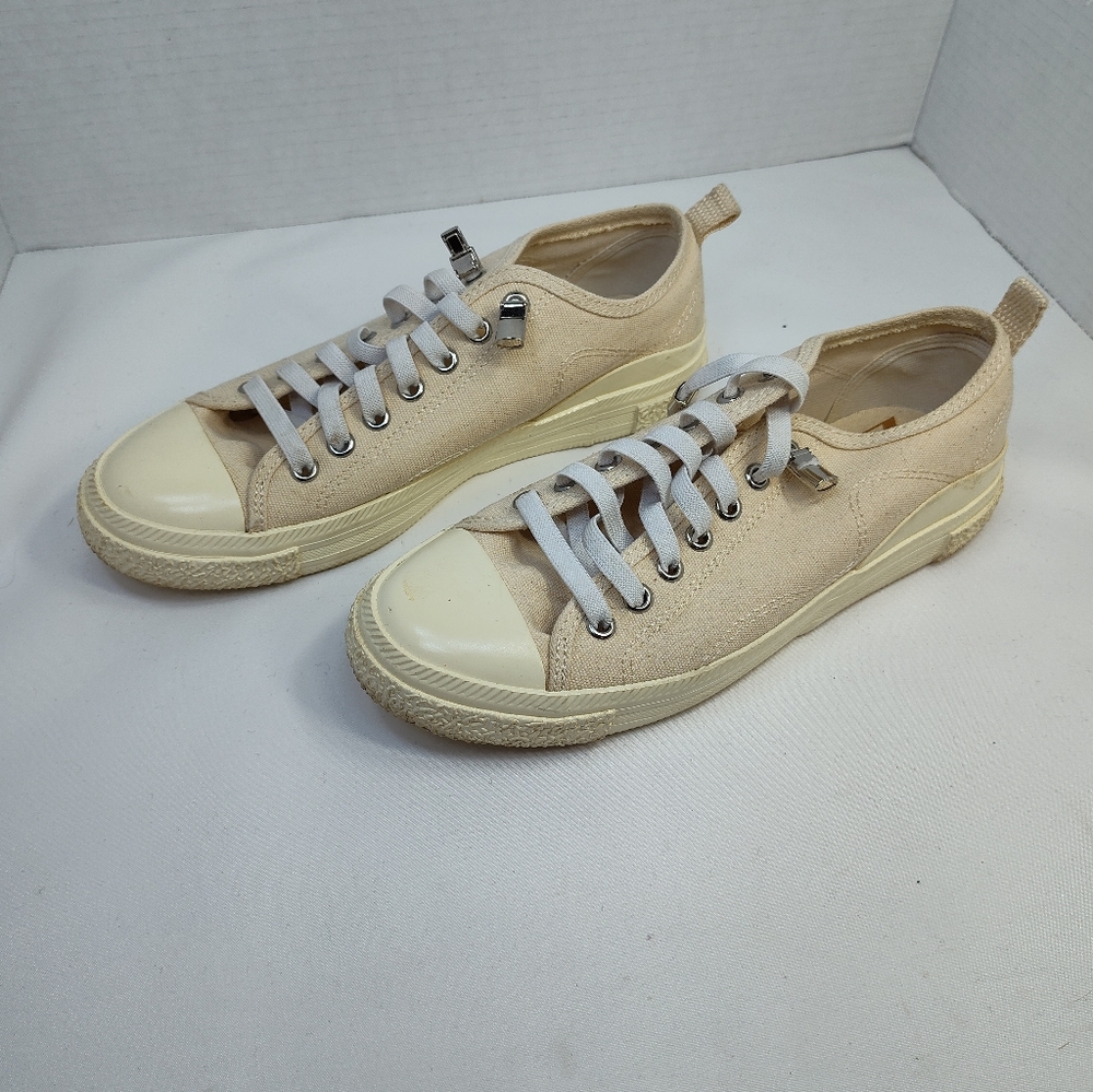 ZARA Women's Ivory Canvas Low Top Converse Style Sneakers Size US 7.5   EU 38